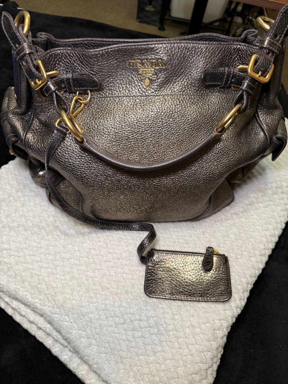 Prada Vitello Daino Metallic Hobo Bag
